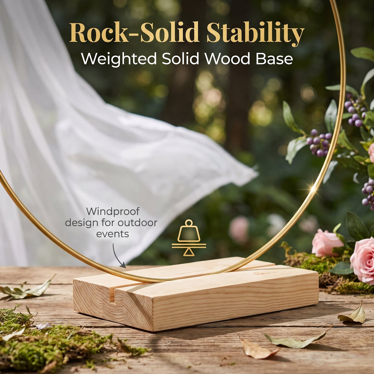 Gold-Tone Decorative Hoop with Wooden Stand – product image