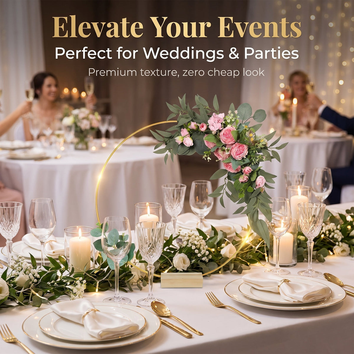 Gold-Tone Decorative Hoop with Wooden Stand – product image