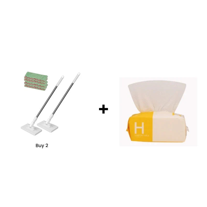 Flat Mop with Stainless Steel Handle, come with Reusable Washable Mop Cloths🏆