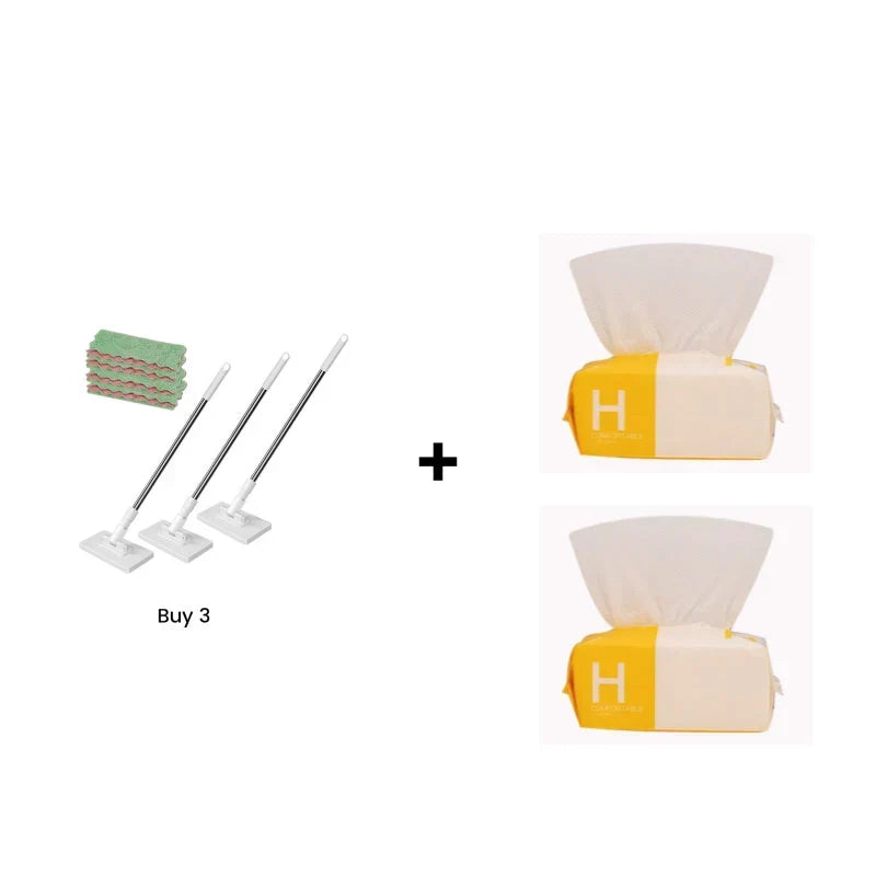 Flat Mop with Stainless Steel Handle, come with Reusable Washable Mop Cloths🏆