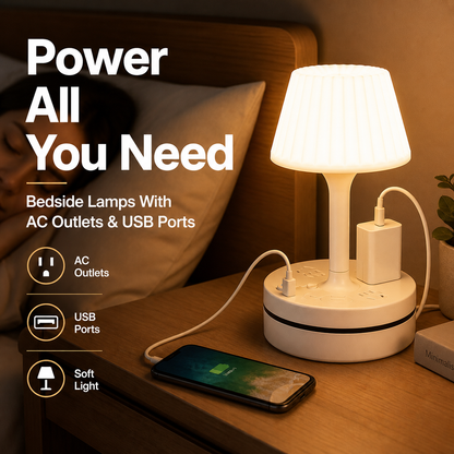 💡 Bedside Lamp with AC Outlets and USB Ports