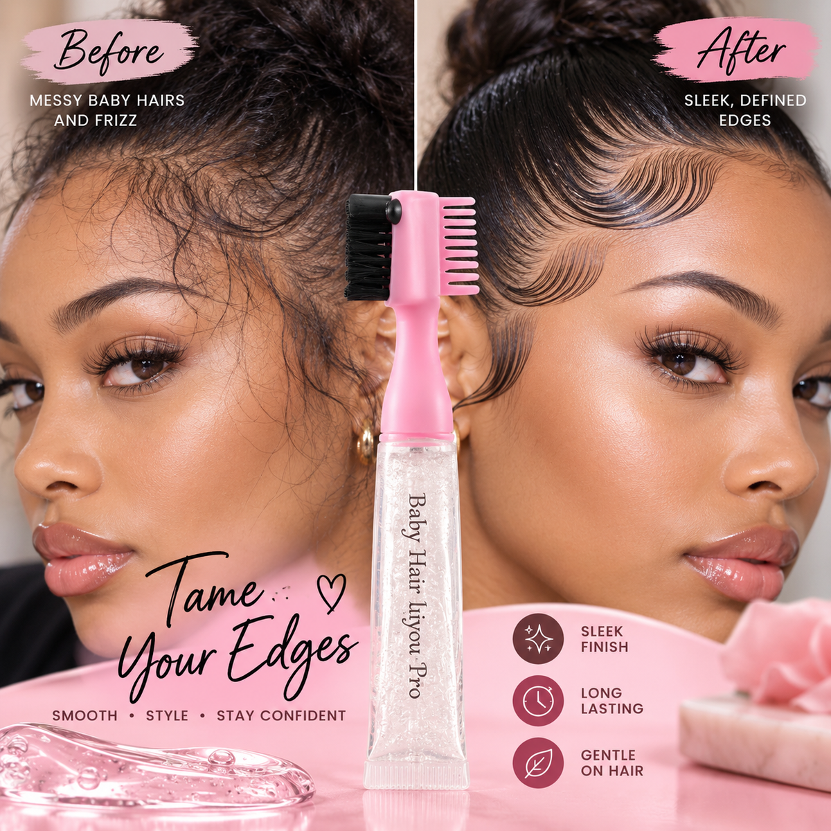 Hair Edge Brush with Refillable Gel Dispenser – product image