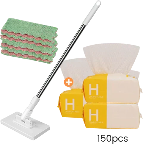 Flat Mop with Stainless Steel Handle, come with Reusable Washable Mop Cloths🏆