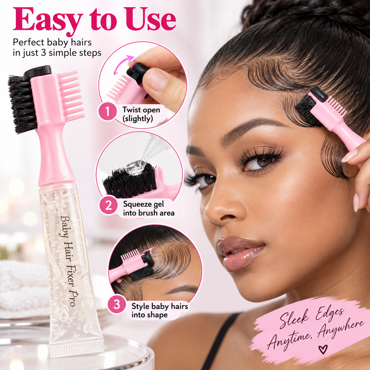 Hair Edge Brush with Refillable Gel Dispenser – product image