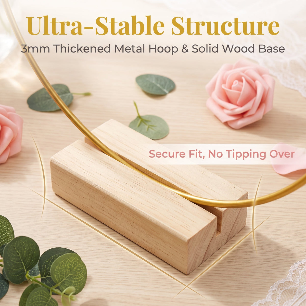 Gold-Tone Decorative Hoop with Wooden Stand – product image