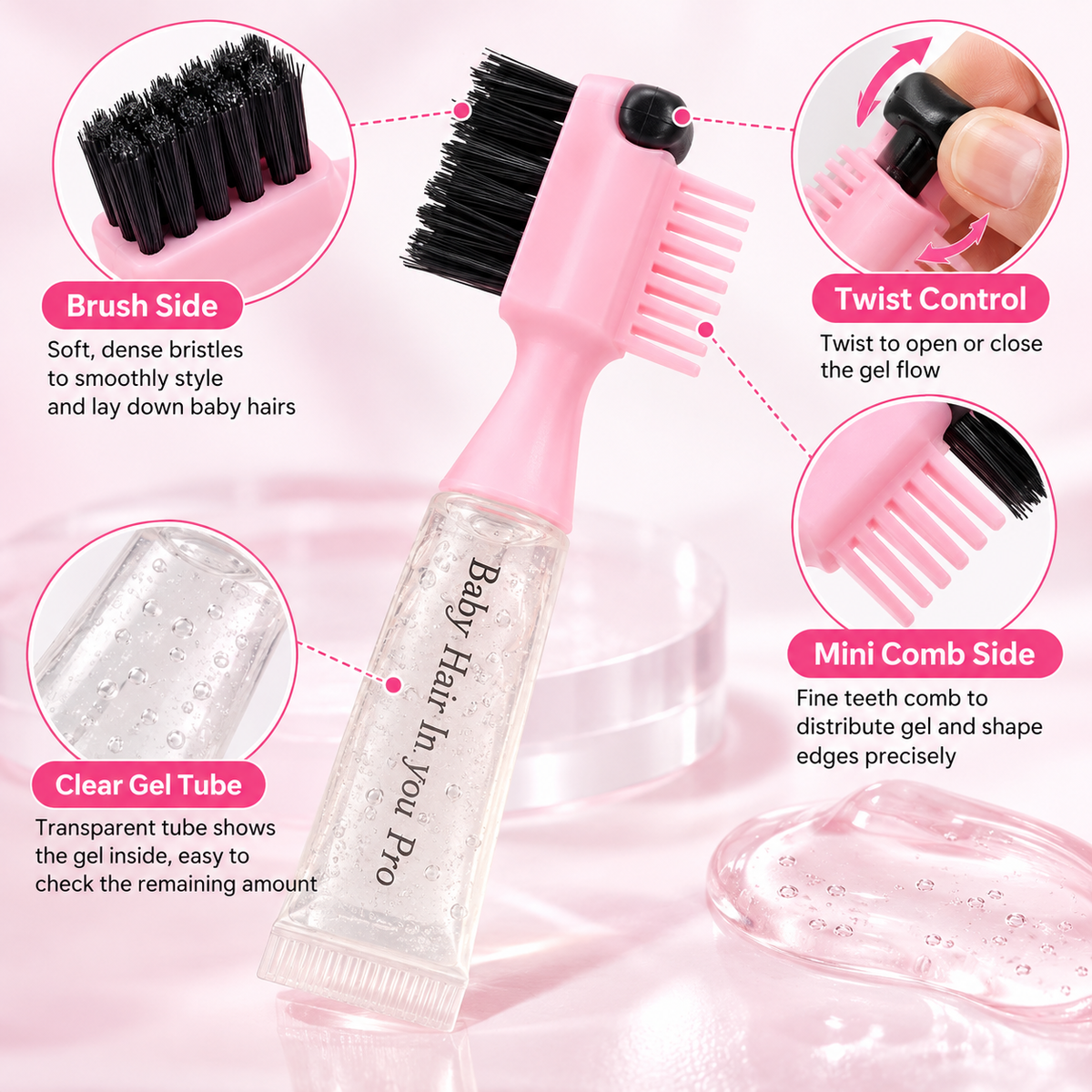 Hair Edge Brush with Refillable Gel Dispenser – product image