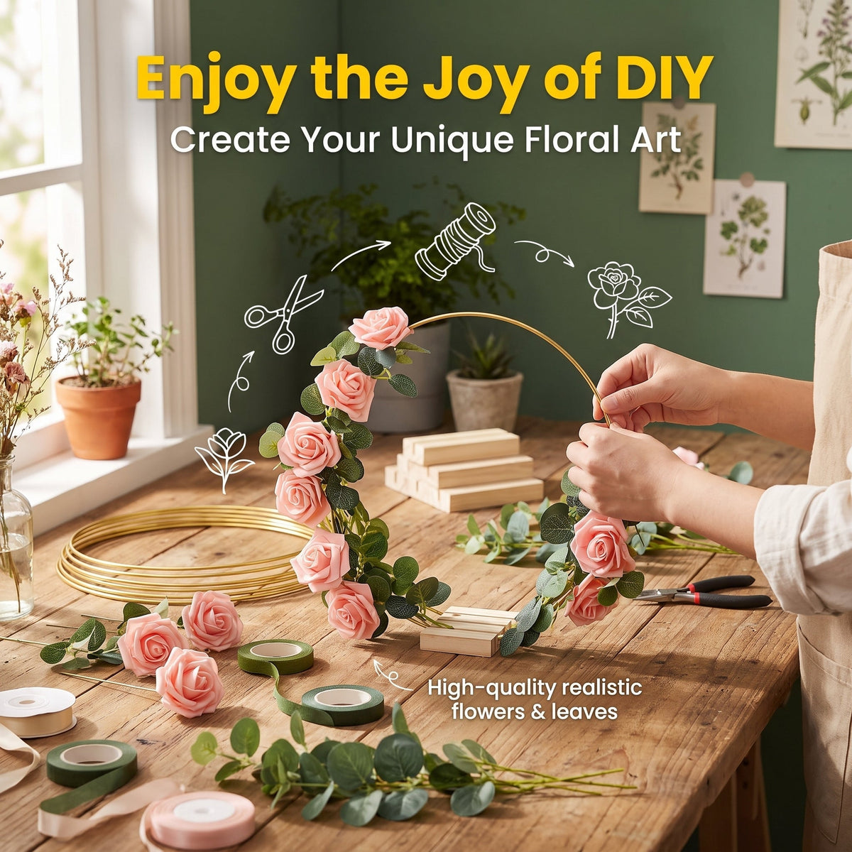 Gold-Tone Decorative Hoop with Wooden Stand – product image