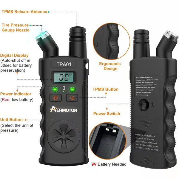 TPMS Relearn Tool and Tire Pressure Gauge – product image