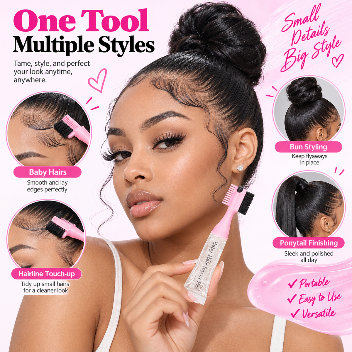 Hair Edge Brush with Refillable Gel Dispenser – product image