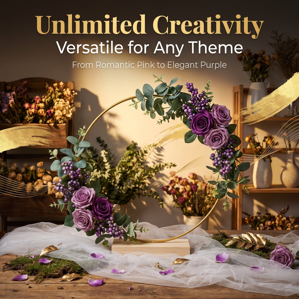 Gold-Tone Decorative Hoop with Wooden Stand – product image