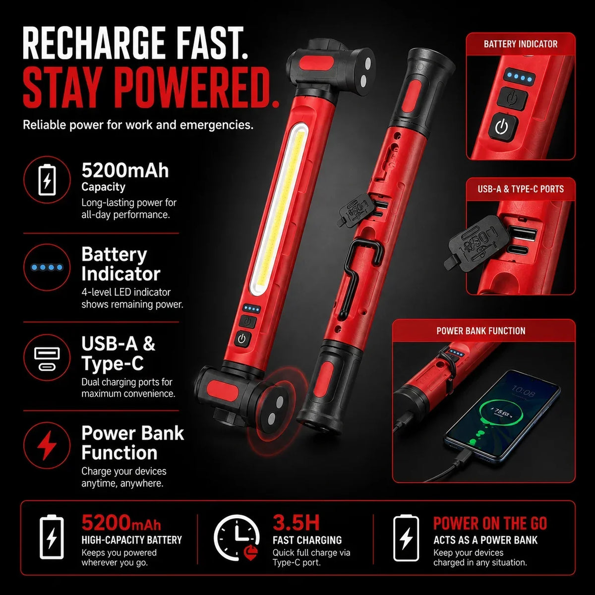 Rechargeable Magnetic LED Work Light – product image