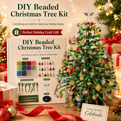 🌲DIY Beaded Christmas Tree Kit – Handmade Craft Gift with Angel Topper, Colorful Mini Holiday Decor for Desk & Tabletop (Complete All-in-One Set)