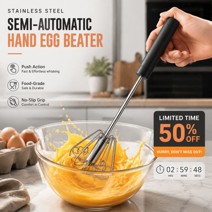 🔥Stainless Steel Hand Egg Beater 🥚✨ | Effortless Whisking – No Batter Splatter, Dishwasher Safe & Built to Last 🔧