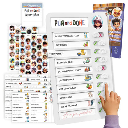 Magnetic Kids Chore Chart - Daily Routine Chart with Checklist, Stickers, Plastic Icons & Visual Task System, Back to School Supply That Builds Structure for Autistic Kids & ADHD Tools