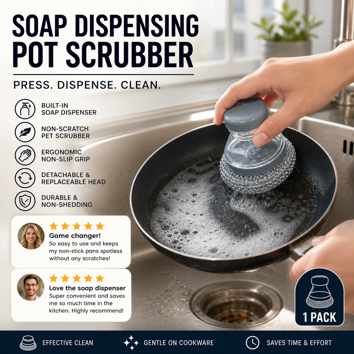 Soap-Dispensing Dish Scrubber – product image