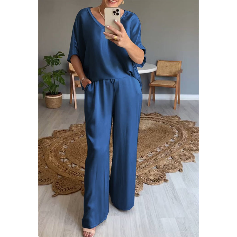 Loose Satin Women's Top & Pants Set