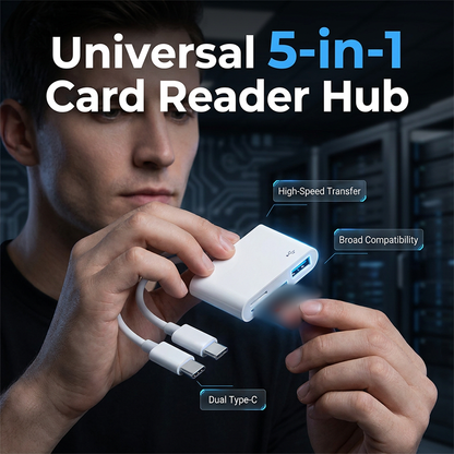 💾 5-in-1 Memory Card Reader for Everyday File Transfers Reader for iPhone/iPad Cameras, Supports SD/TF, Android Devices Compatible, 2-Way Sync & Tracking Camera Viewer