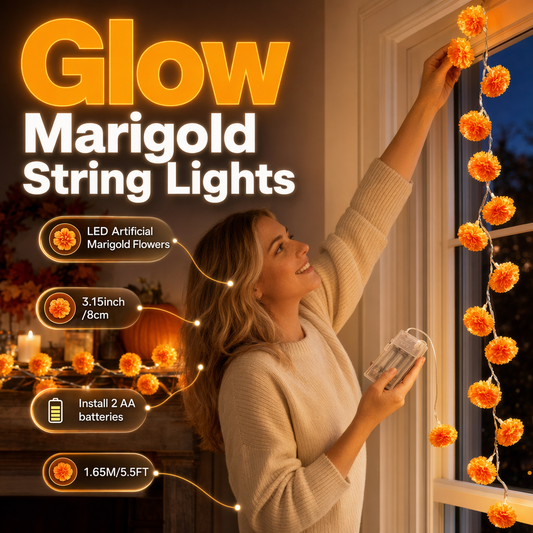🌼 LIMITED-TIME 50% OFF! ✨ Artificial Marigold Flower LED String Light – Vivid Floral, Warm Glow, Season Decor 🎃