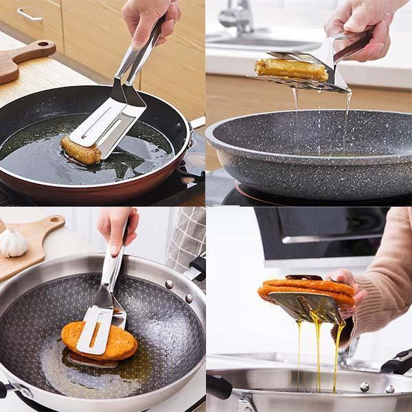 Stainless Steel Kitchen Tongs with Spatula – product image
