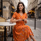🌸 V-Neck Floral Midi Dress with a Flattering Twist Waist
