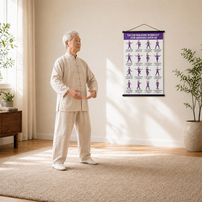🧘 Chair Tai Chi Workout Poster with 16 Illustrated Movements