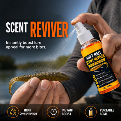 🎣50% OFF NOW! Soft Bait Scent Booster Spray‑60ML High‑Concentration Fishing Lure Scent Reviver, Portable Instant Attractant Spray for Fresh & Saltwater Soft Baits