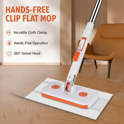 🧹 Hands-Free Cloth Clip Flat Mop with a 360° Swivel Head
