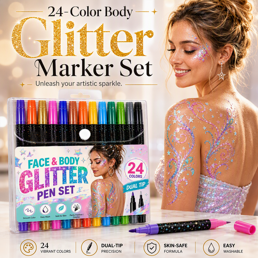 🌈 Glitter Body Art Marker Set with Fine & Bold Dual Tips