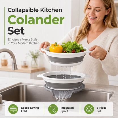 🥗 3-Piece Collapsible Colander Set with Draining Base
