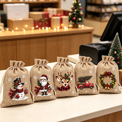 🎉 2026 Sale — Over 23,000 Sold!🎄 Christmas Drawstring Gift Bags‑Santa & Reindeer Polyester Pouches 🎁