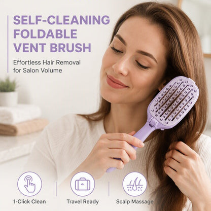 💜 Foldable Self-Cleaning Vent Hairbrush | Travel Ready