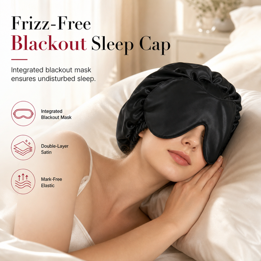 ✨ Help Keep Hair Smooth While You Wind Down🌙 2-in-1 Satin Sleep Bonnet with Built-In Eye Mask