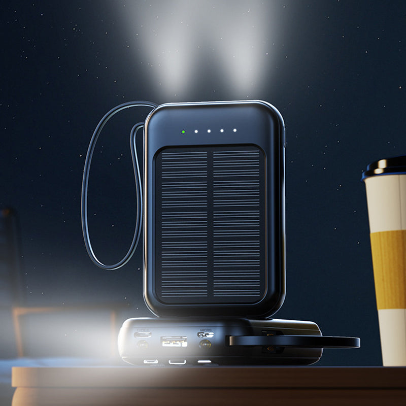 Compact Solar Power Bank with Built-In Cables – product image