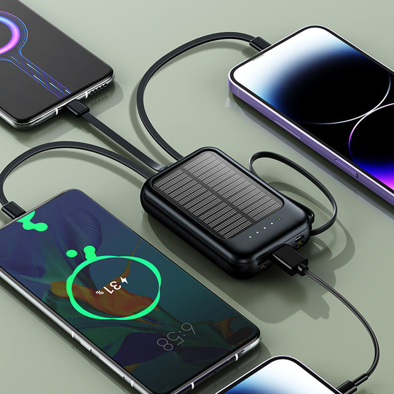 Compact Solar Power Bank with Built-In Cables – product image