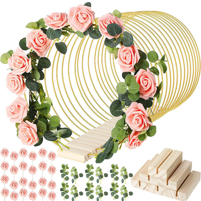 Gold-Tone Decorative Hoop with Wooden Stand – product image