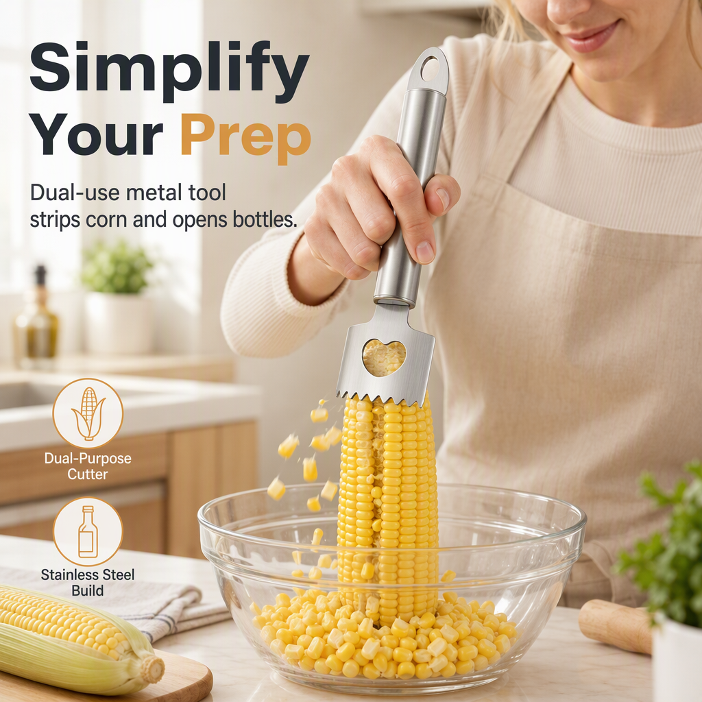 Stainless Steel Corn Stripper and Bottle Opener – product image