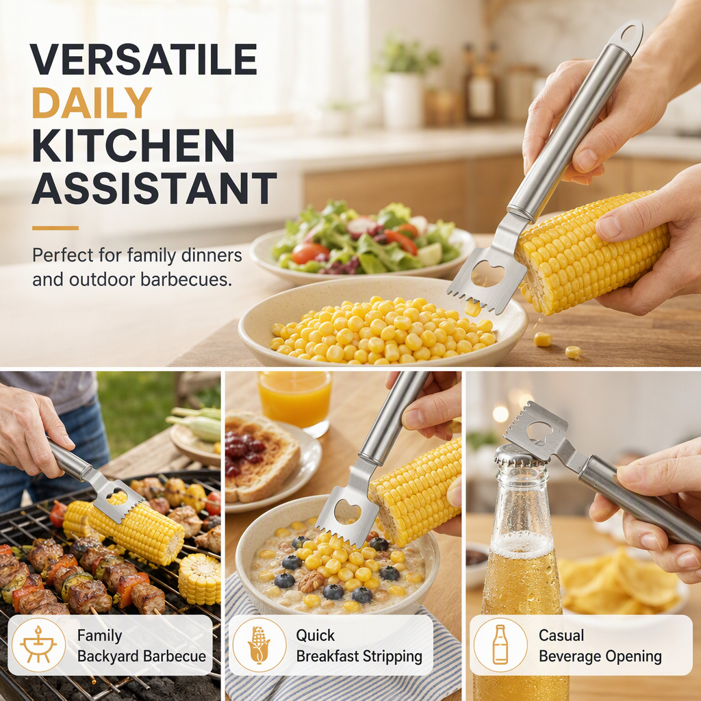 Stainless Steel Corn Stripper and Bottle Opener – product image