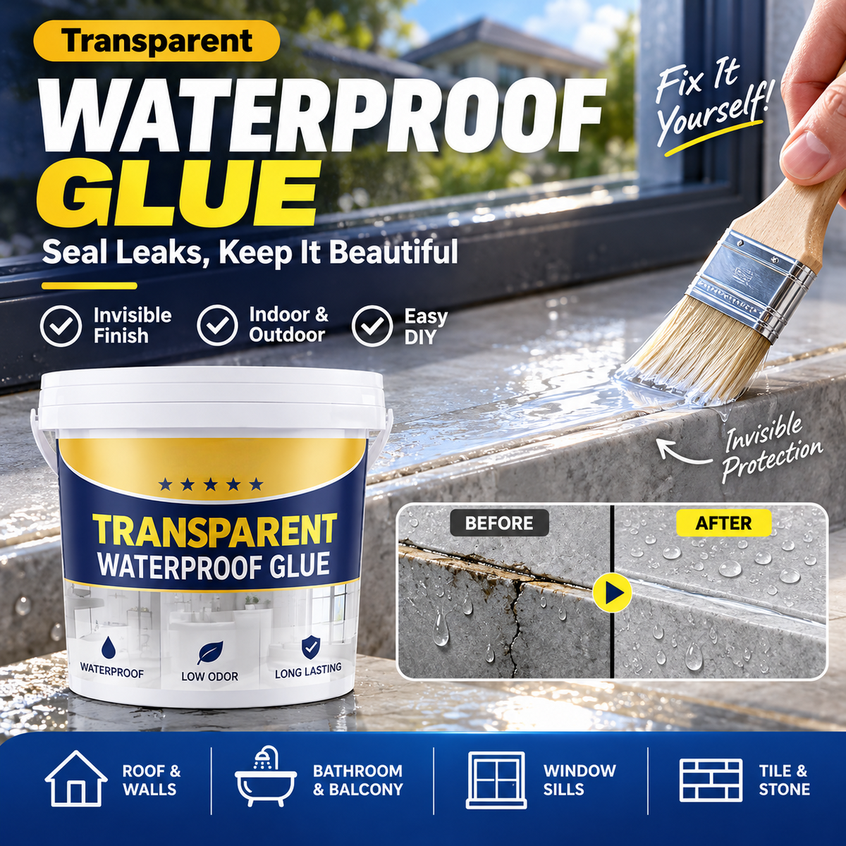 Transparent Waterproof Repair Sealant with Brush – product image