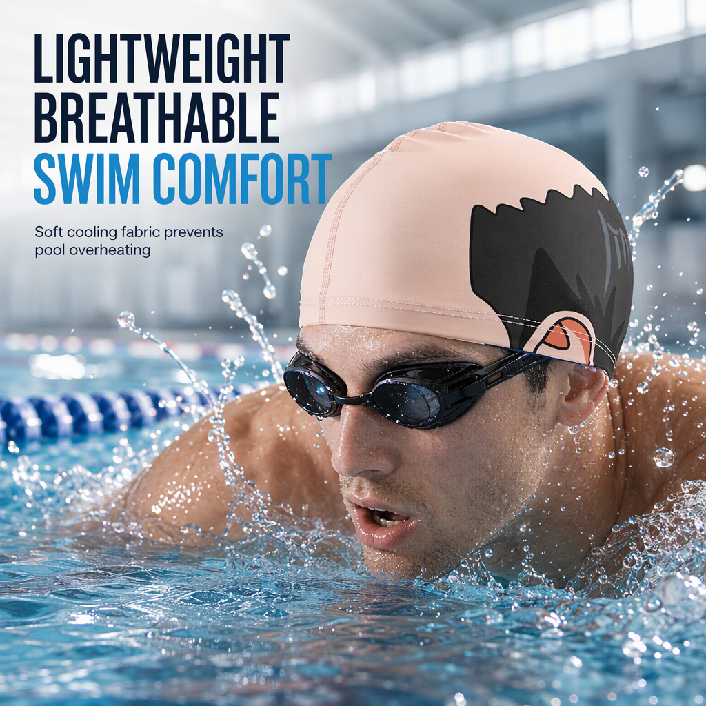 Stretch Fabric Swim Cap with Playful Design – product image