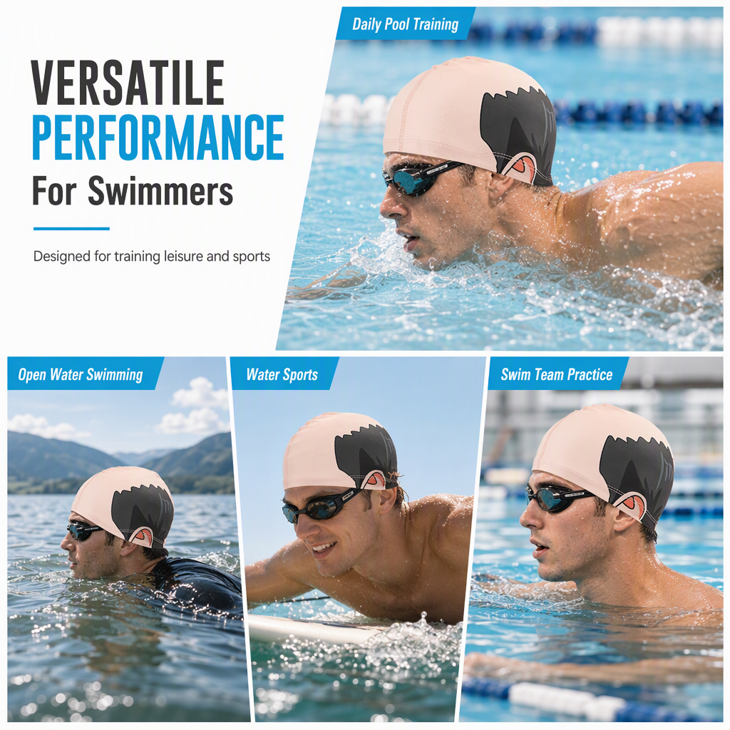 Stretch Fabric Swim Cap with Playful Design – product image