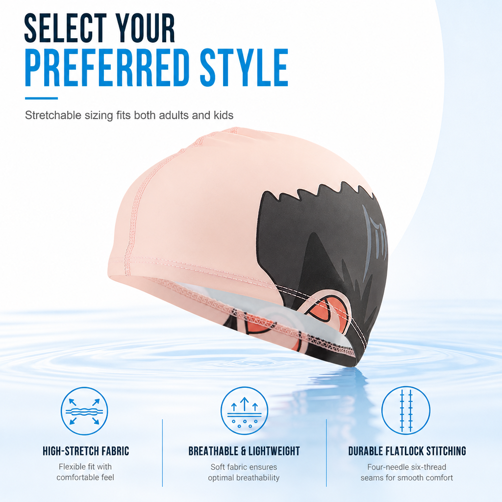 Stretch Fabric Swim Cap with Playful Design – product image