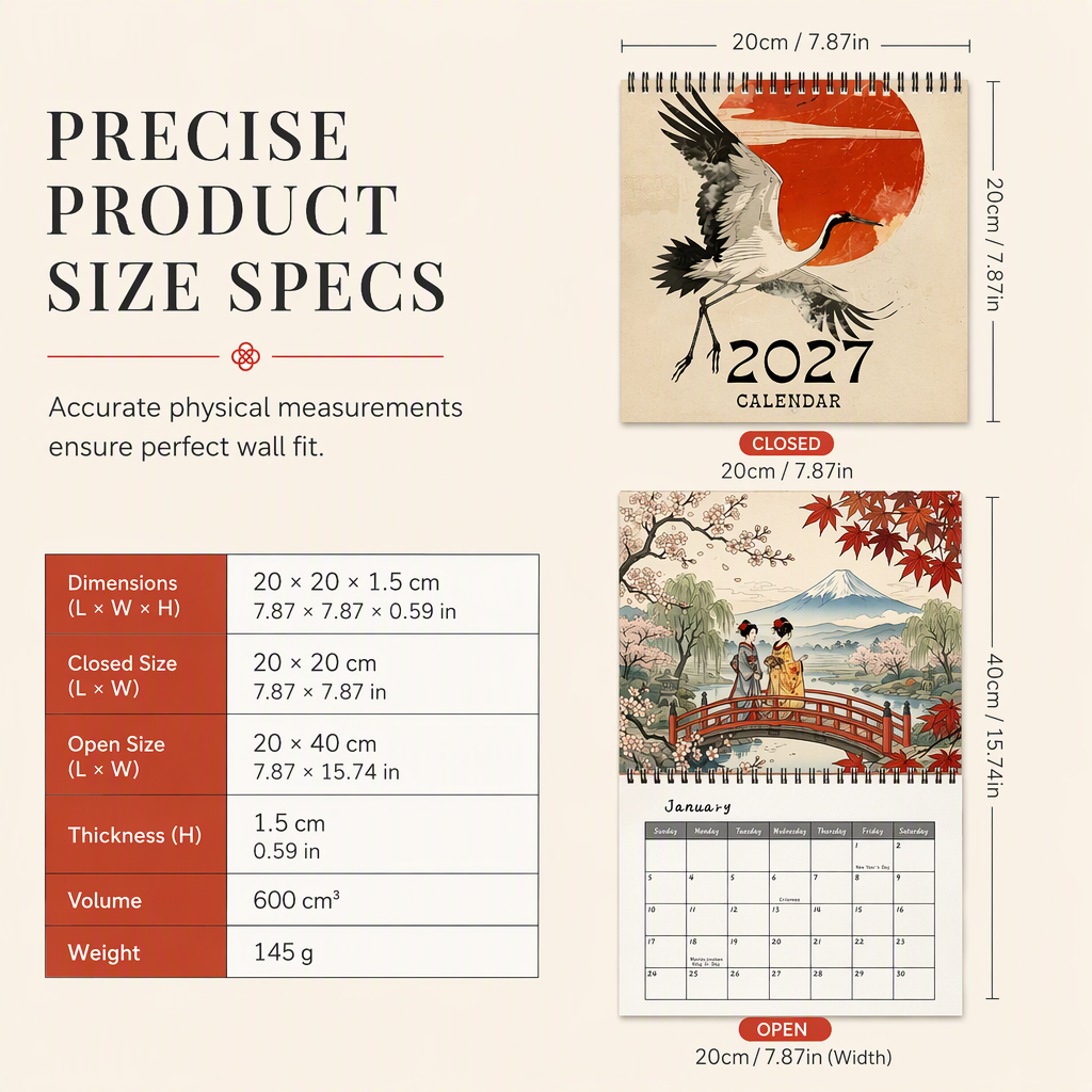 Japanese Art Hanging Wall Calendar – product image
