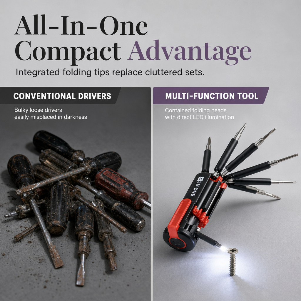 Folding Multi-Bit Screwdriver with LED – product image